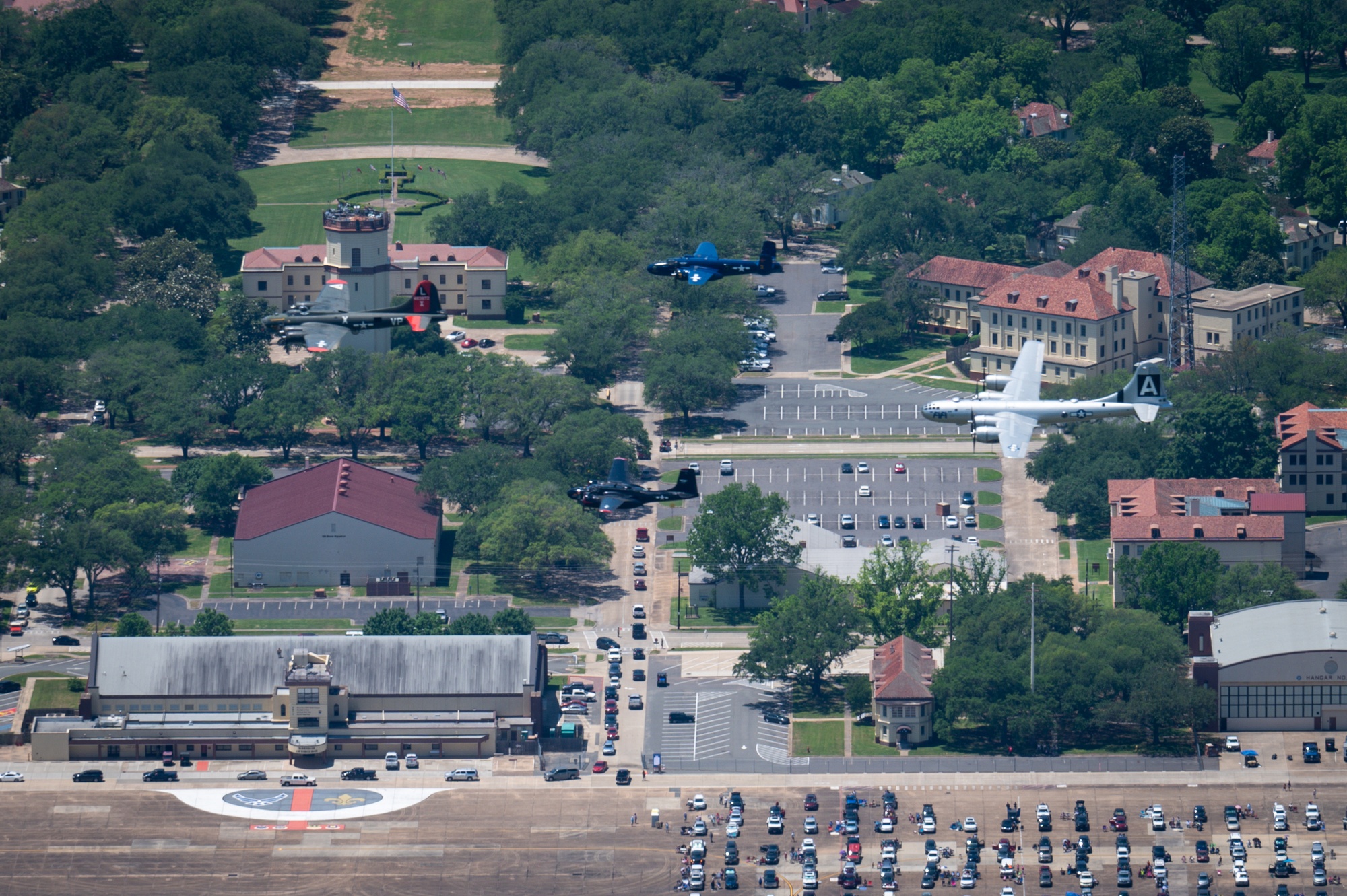 Historic bombers over the flight line at Barksdale Air Force Base during its air show (2021).