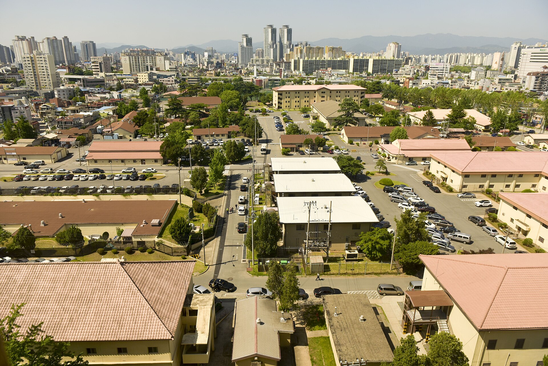 An aerial view of Camp Henry, South Korea (2016).