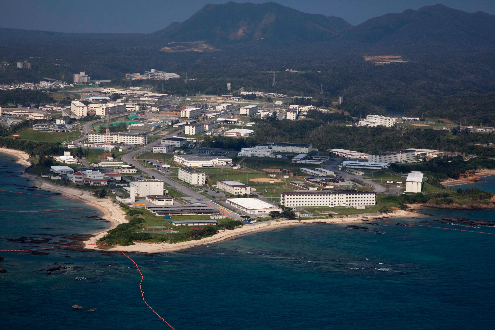 An aerial view of Camp Schwab, Okinawa (2014).