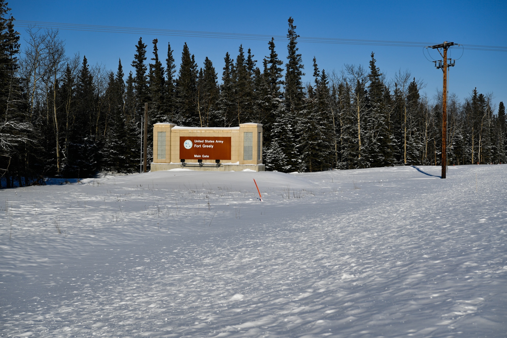 The entrance sign at Fort Greely, Alaska (2020).