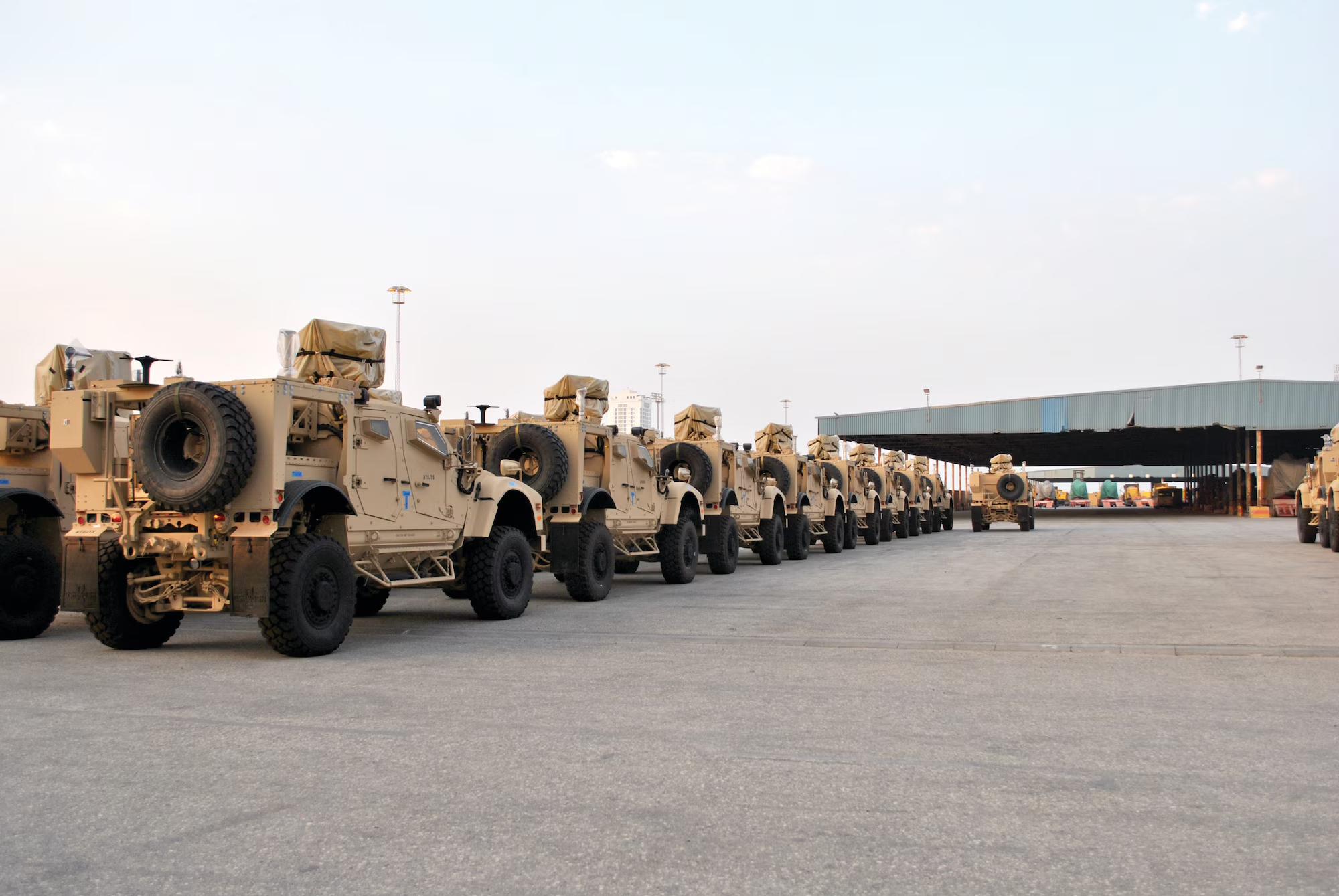 Vehicles prepared for air transport at Isa Air Base, Bahrain (2010).