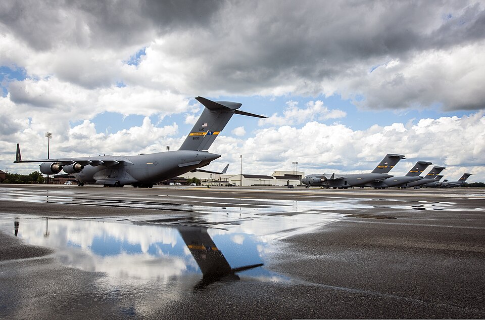 C-17 aircraft on the flight line at Joint Base Charleston.