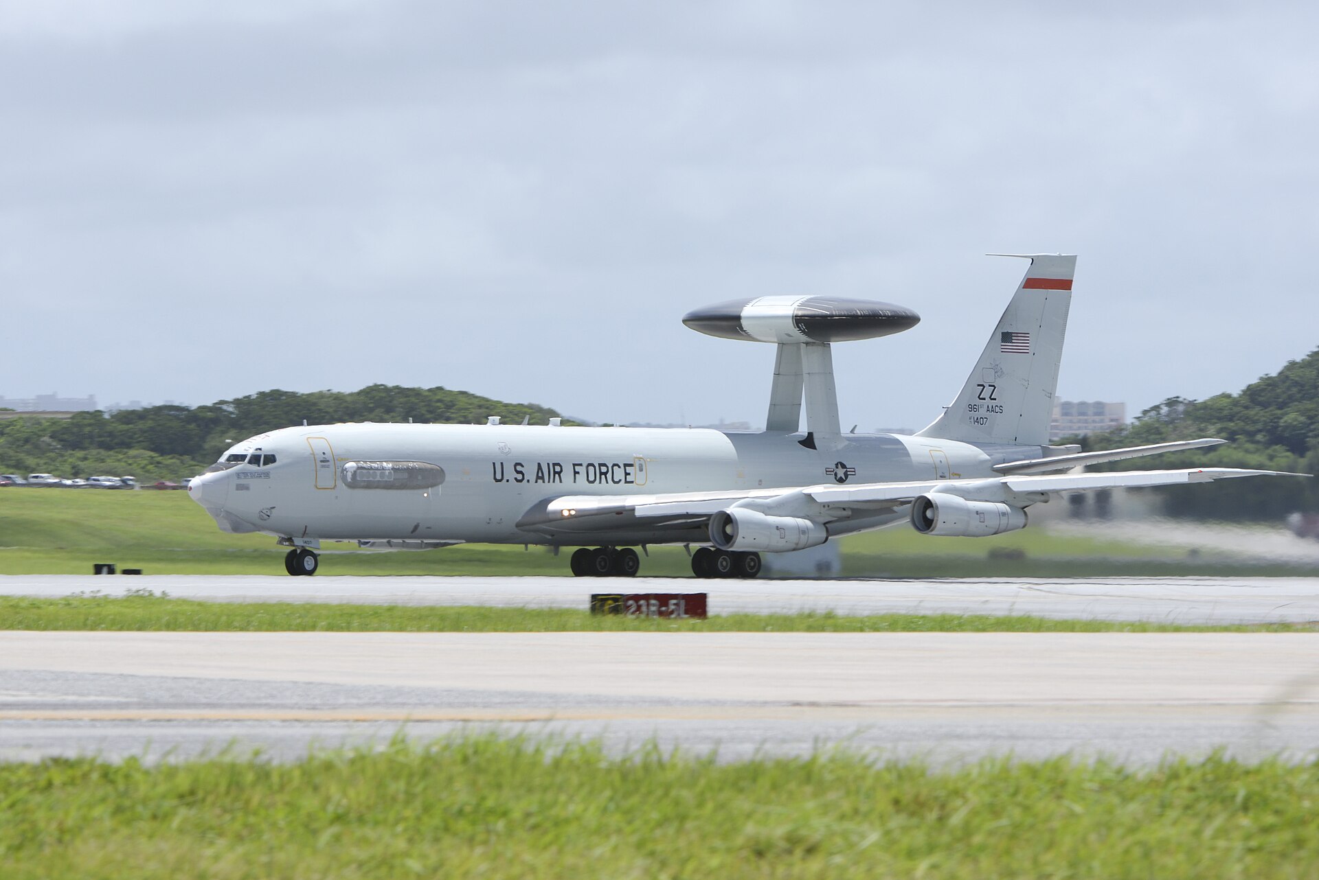 An E-3 Sentry on the runway at Kadena Air Base, Okinawa (2015).