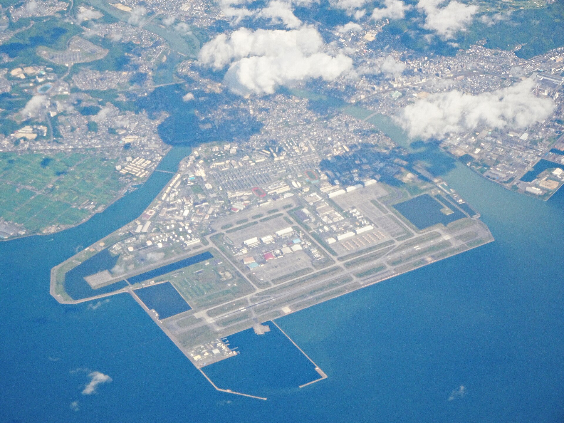 An aerial view of Marine Corps Air Station Iwakuni, Japan (2024).