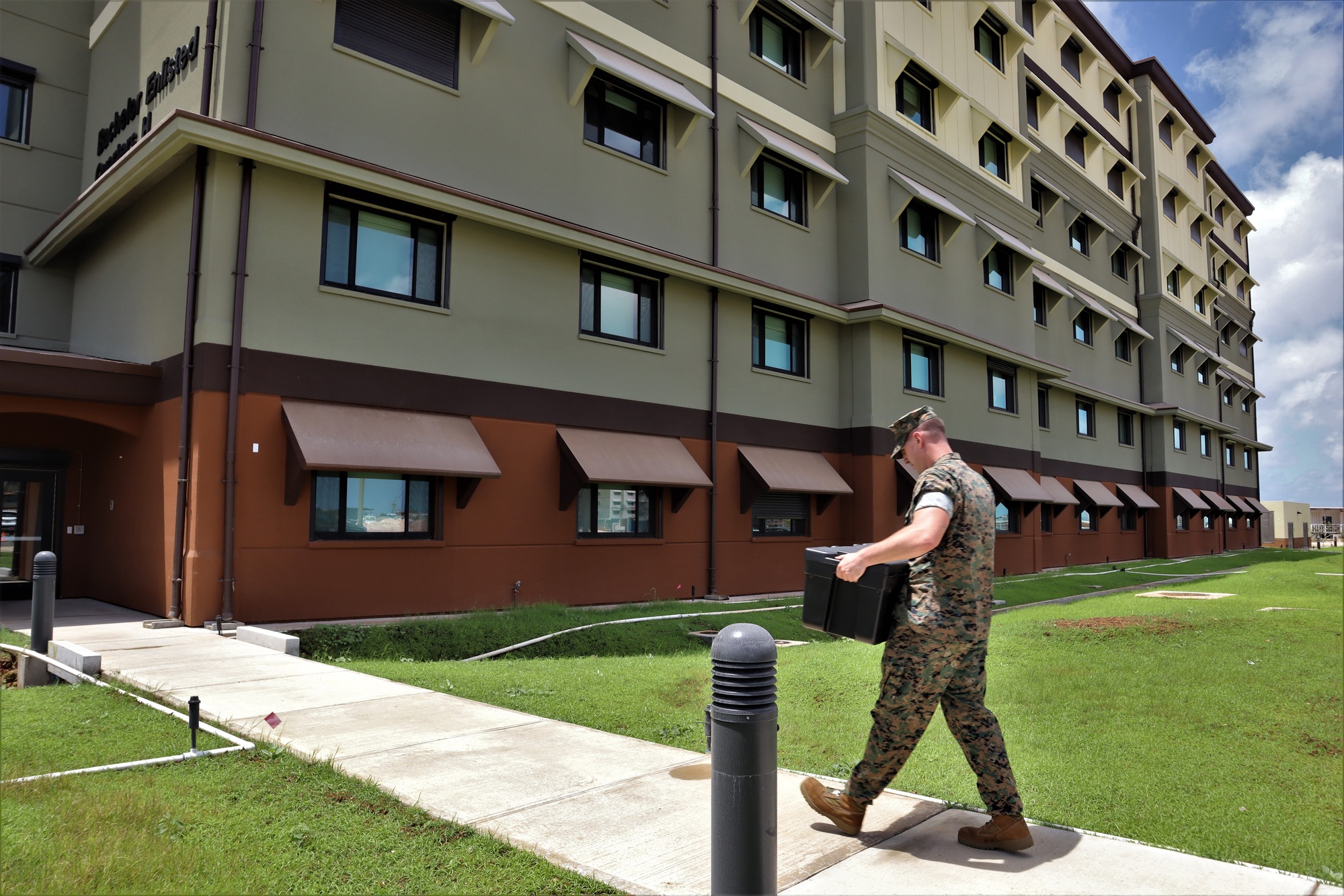 Completed enlisted barracks at Marine Corps Base Camp Blaz, Guam (2025).