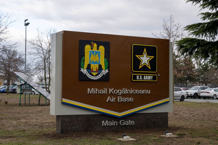The main gate at Mihail Kogălniceanu Air Base, Romania.