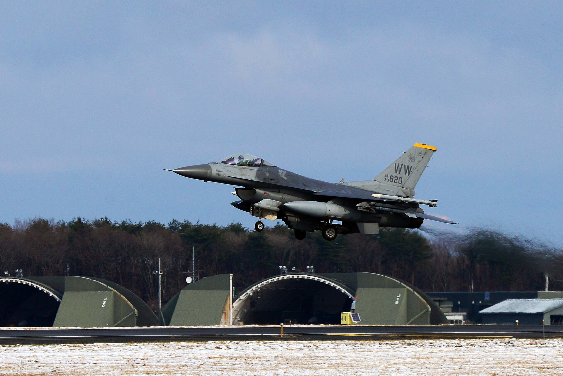 An F-16 departing Misawa Air Base, Japan (2014).