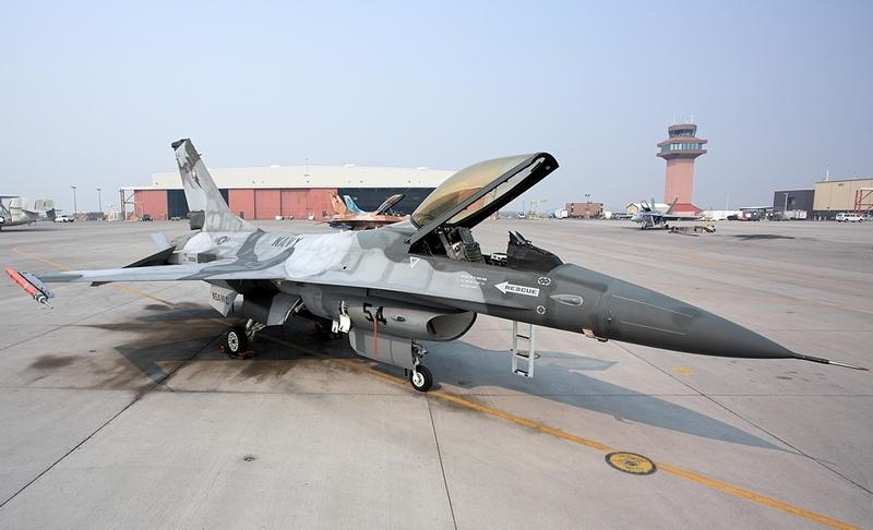 An F-16A at Naval Air Station Fallon, Nevada.
