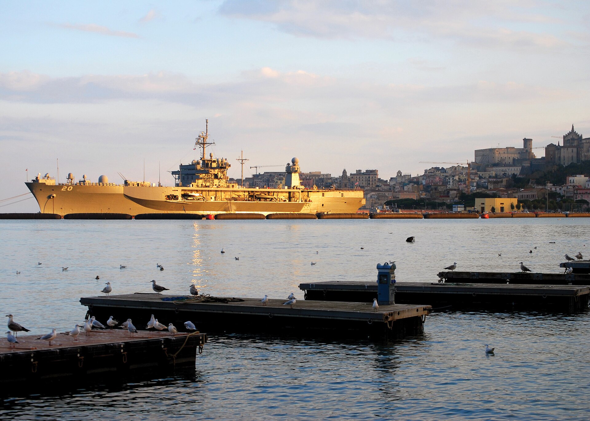 USS Mount Whitney moored in Gaeta Harbor, Italy (2009).