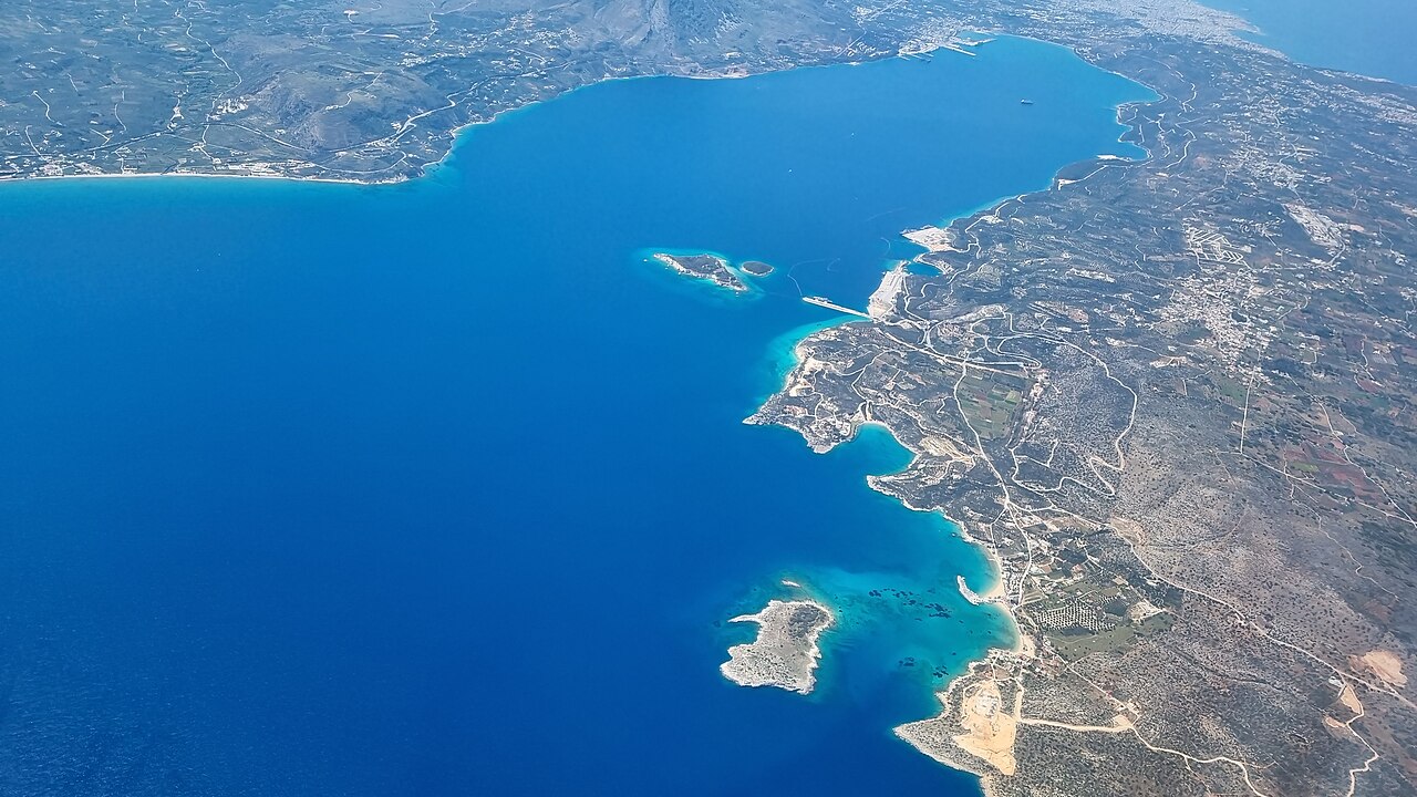 An aerial view of Souda Bay, Crete (2023).