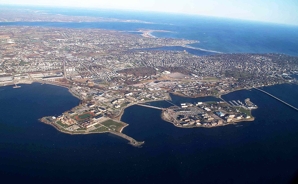 An aerial view of Naval Station Newport (2010).