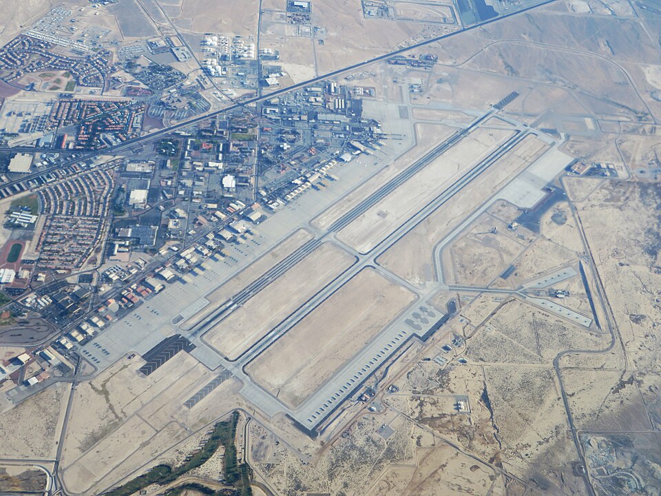 An aerial view of Nellis Air Force Base, Nevada (2014).