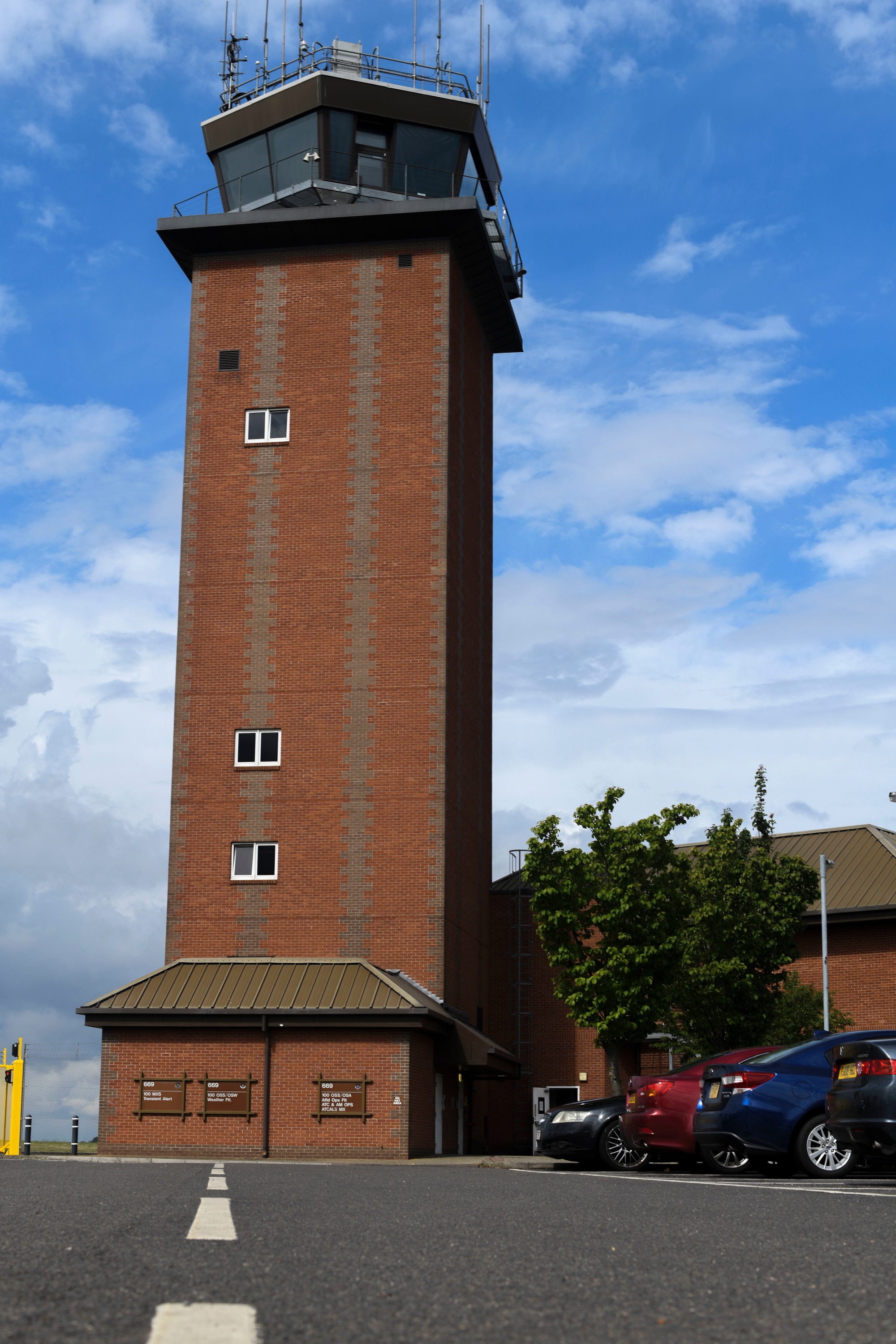 The air traffic control tower at RAF Mildenhall, England (2021).
