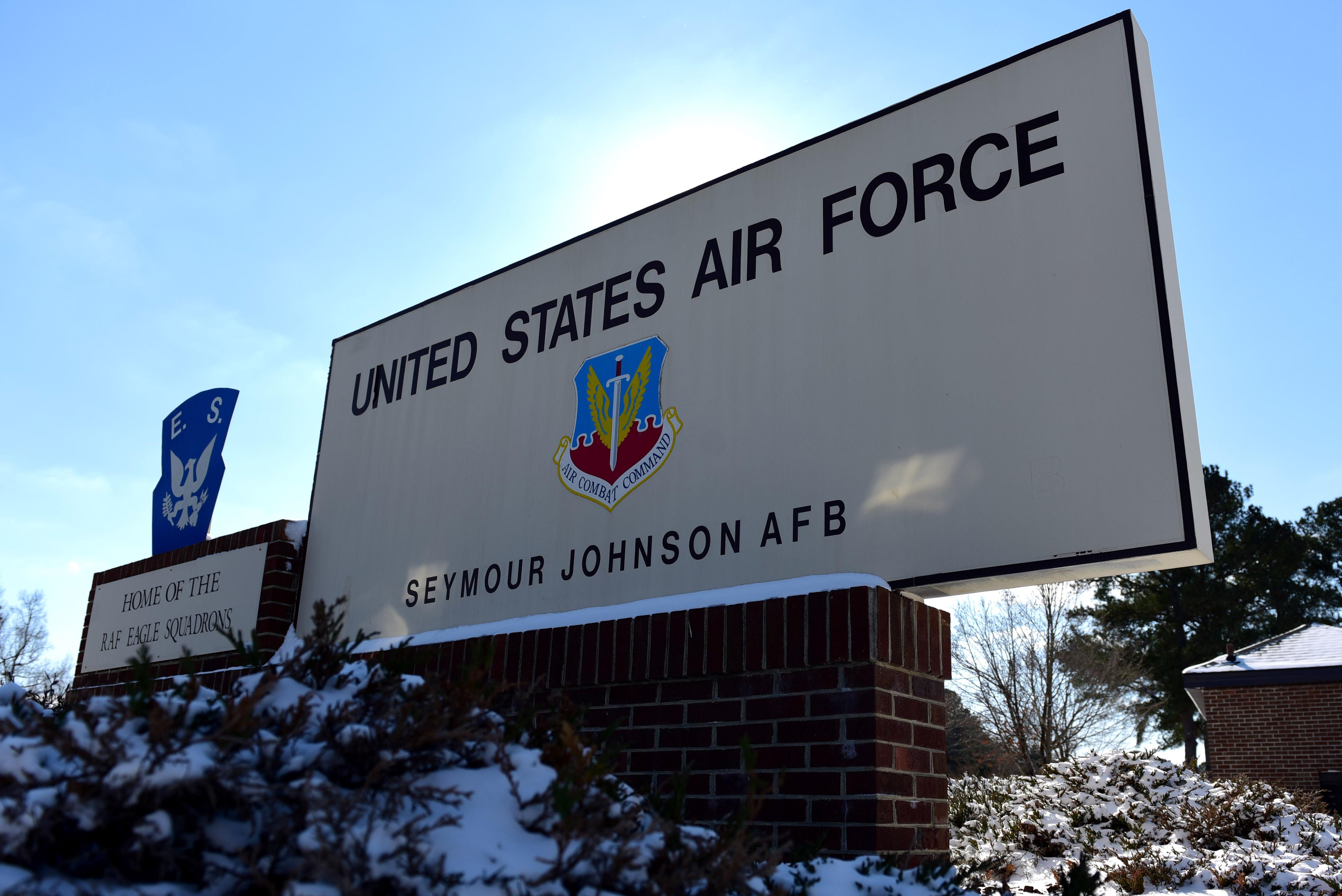 The entrance sign at Seymour Johnson Air Force Base, North Carolina (2018).