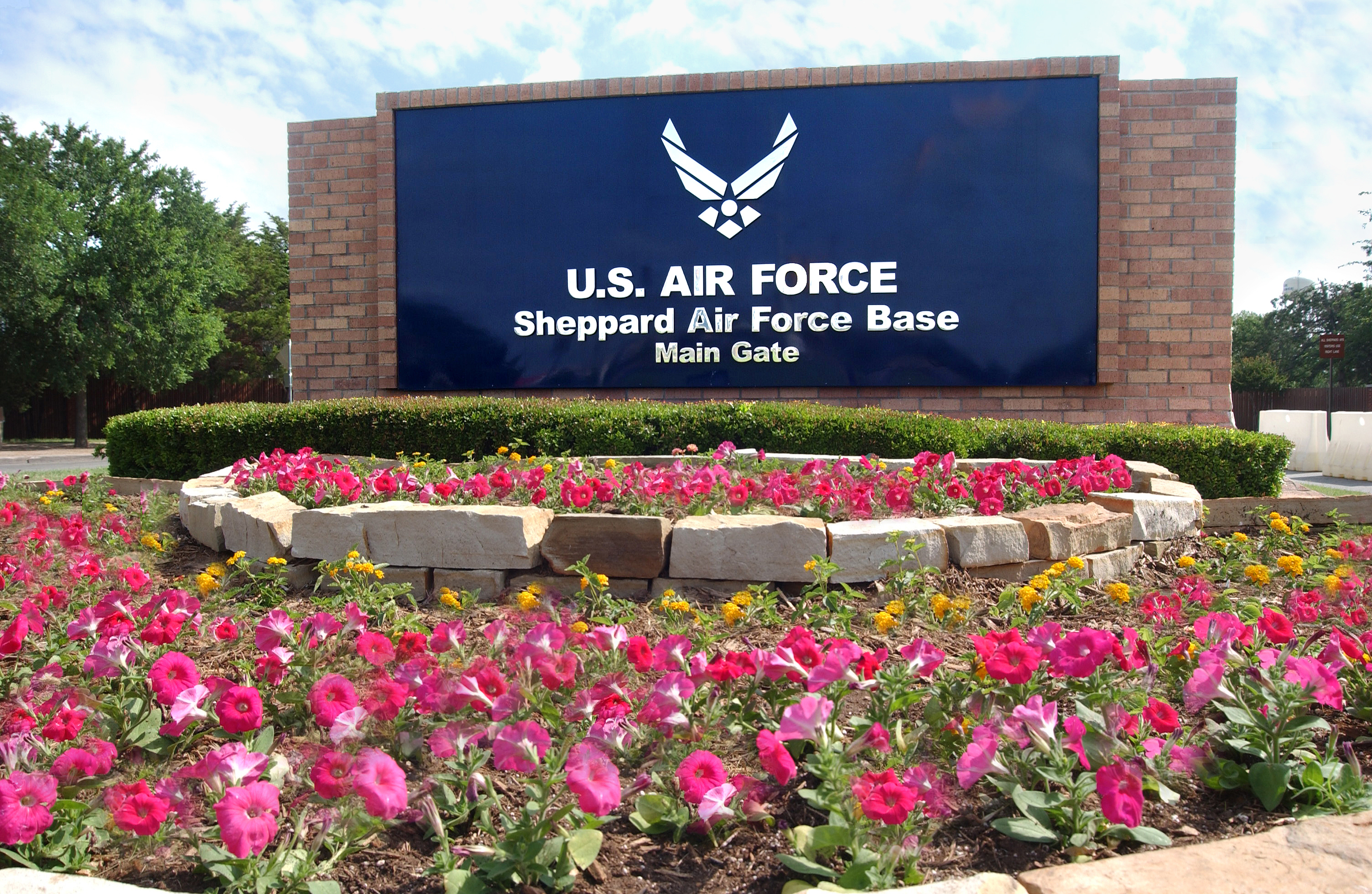 The main gate sign at Sheppard Air Force Base, Texas.
