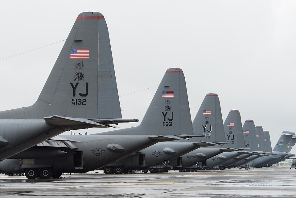 Aircraft on the flight line at Yokota Air Base, Japan (2013).