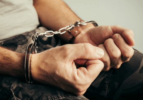 A US soldier arrested with handcuffs