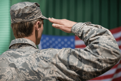 soldier saluting the US Flag